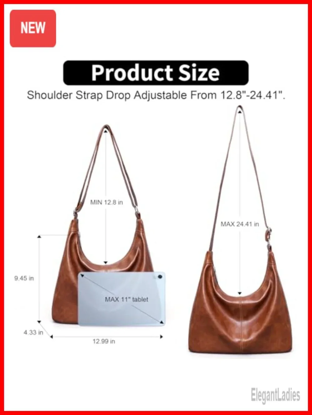 Women Vegan Leather Hobo Bag Slouchy Shoulder Tote Crossbody